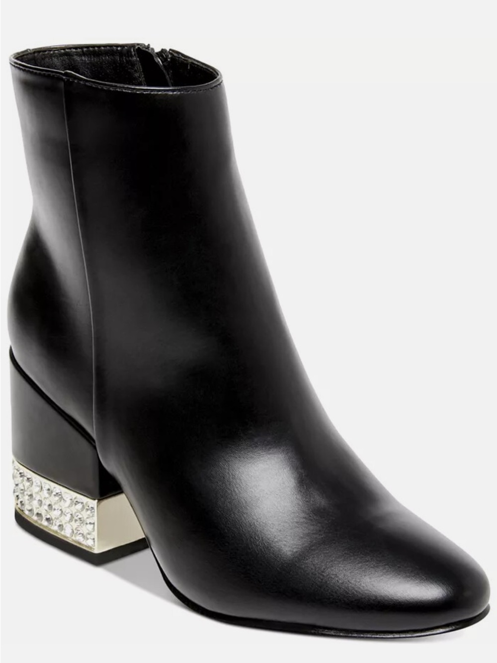 MADDEN GIRL AMBROSE BLACK FAUX LEATHER RHINESTONE STUDDED BLOCK HEEL BOOTS 6
